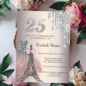 Glitter Drips Dress Eiffel Tower Bow 25th Einladung