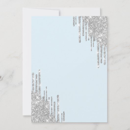  Glitter Drips Eiffel Tower Bow Blue Sweet 16   Einladung (Rückseite)