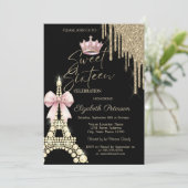 Glitter Drips,Eiffel Tower Bow Crown Sweet 16  Einladung (Stehend Vorderseite)