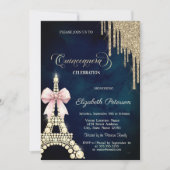 Glitter Drips,Eiffel Tower Bow Navy Blue  Einladung (Vorderseite)