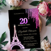 Glitter Drips,Eiffel Tower Diamonds 20th Birthday Einladung