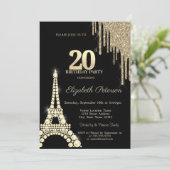 Glitter Drips,Eiffel Tower Diamonds 20th Birthday Einladung (Stehend Vorderseite)