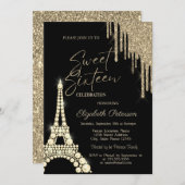 Glitter Drips,Eiffel Tower Diamonds Sweet 16 Einladung (Vorne/Hinten)