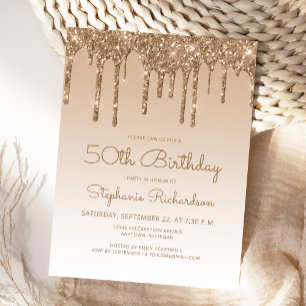 Glitter Drips Gold 50. Geburtstagseinladung Postkarte