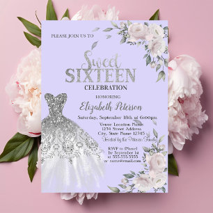 Glitter Drips,Kleid,Blumen Veilchen Sweet 16  Einladung
