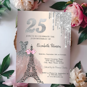 Glitter Drips Kleid Eiffelturm Schleife 25. Einladung