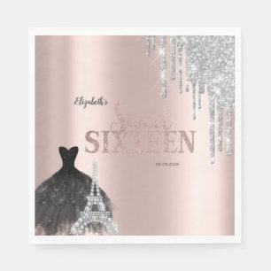 Glitter Drips,Kleid,Eiffelturm Sweet 16 Serviette