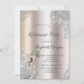 Glitter Drips Martini Rose Gold Retirement Einladung (Vorderseite)