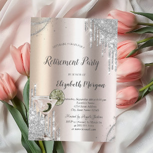 Glitter Drips Martini Rose Gold Ruhestand Einladung