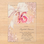 Glitter Drips Pink Bow Rose Gold Shiny Sweet 16 Acryleinladungen (Vorderseite)
