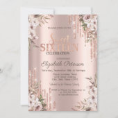 Glitter Drips Rose Gold Boho Blumen Sweet 16 Einladung (Vorderseite)