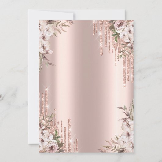 Glitter Drips Rose Gold Boho Blumen Sweet 16 Einladung (Rückseite)