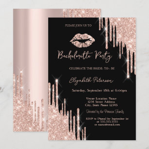 Glitter Drips Rose Gold Lippen Schwarz Einladung