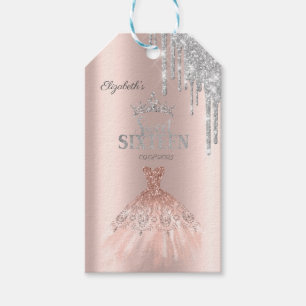 Glitter Drips Tiara, Kleid Roségold Sweet 16 Geschenkanhänger