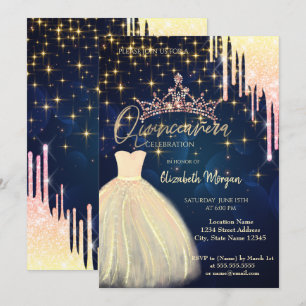 Glitter Drop Tiara Kleid Navyblau Quinceañera Einladung