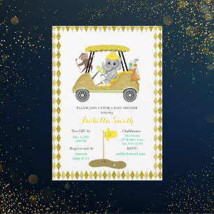 Glitter-Elefant & Affe Golf Baby Shower Einladung
