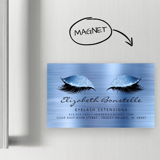 Glitter Eyes Brushed Metal Lash Extensions Blue Magnetische Visitenkarte