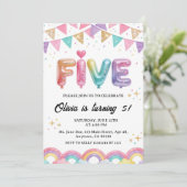 Glitter FIVE Girly Rainbow Sequin 5th Birthday Einladung (Stehend Vorderseite)