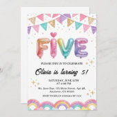 Glitter FIVE Girly Rainbow Sequin 5th Birthday Einladung (Vorne/Hinten)