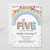 Glitter FIVE Girly Rainbow Sequin 5th Birthday Einladung (Vorderseite)