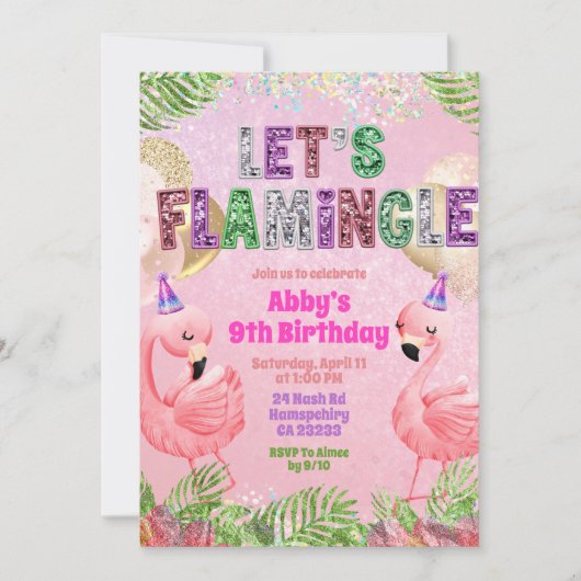 Glitter Flamingle Sequin Girl Birthday  Einladung (Vorderseite)