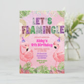 Glitter Flamingle Sequin Girl Birthday  Einladung (Stehend Vorderseite)