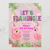 Glitter Flamingle Sequin Girl Birthday  Einladung (Vorne/Hinten)
