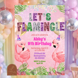 Glitter Flamingle Sequin Mädchen Geburtstag Einladung