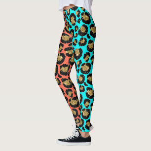 Glitter Flecken Fell Leopard 80er Rock Türkis Kora Leggings
