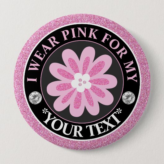 Glitter Flower Breast Cancer Awareness Design Button (Vorderseite)