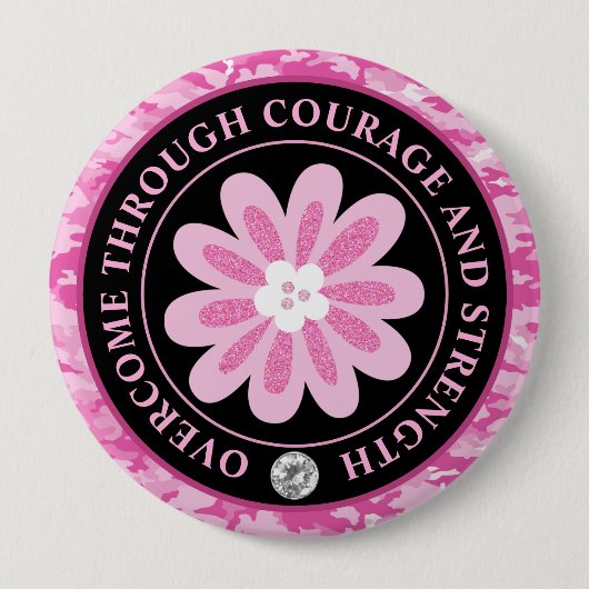 Glitter Flower Camouflage Breast Cancer Awareness Button (Vorderseite)