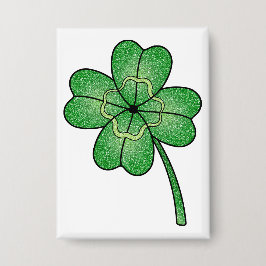Glitter Four Leaf Clover Button