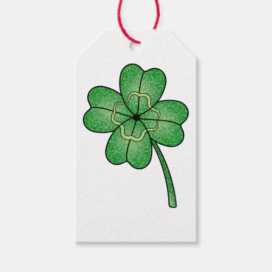 Glitter Four Leaf Clover Geschenkanhänger (Vorderseite)