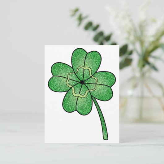 Glitter Four Leaf Clover Postkarte (Stehend Vorderseite)