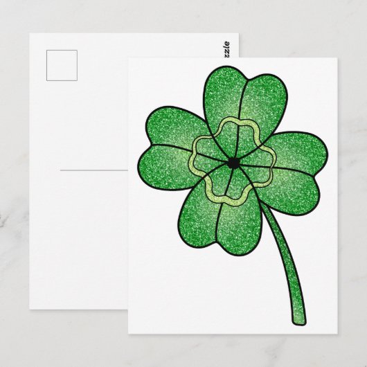 Glitter Four Leaf Clover Postkarte (Vorne/Hinten)