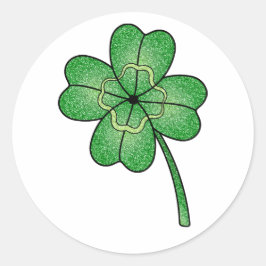 Glitter Four Leaf Clover Runder Aufkleber