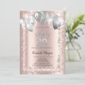 Glitter Frame,Silver Crown,Balloons 20th Birthday Einladung (Stehend Vorderseite)