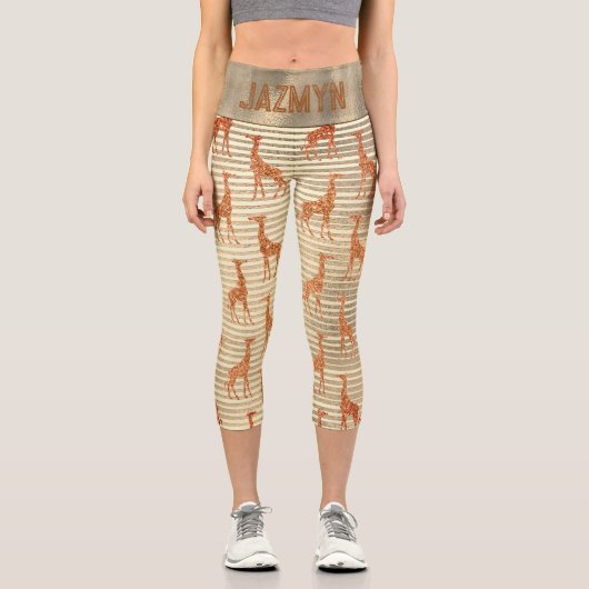Glitter Giraffe on Gold Foil Personalized  Capri Leggings (Vorderseite)