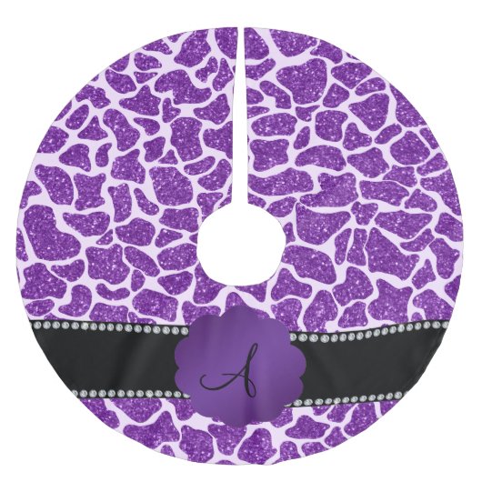 Glitter-Giraffendruck des Monogramms lila Polyester Weihnachtsbaumdecke (Vorderseite)