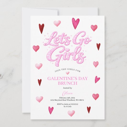 Glitter Girl Galentine's Day Brunch Valentine Einladung (Vorderseite)