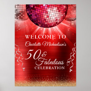 Glitter Glam 50 und Fabelhafte rote Disco-Kugel Poster