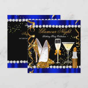Glitter Glamour Nacht Blau Gold Schwarz Party Einladung