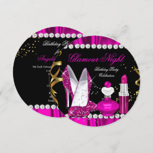 Glitter Glamour Nacht Tief Rosa Gold Schwarz Party Einladung