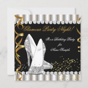 Glitter Glamour Party Nacht Silber Gold High Heel Einladung