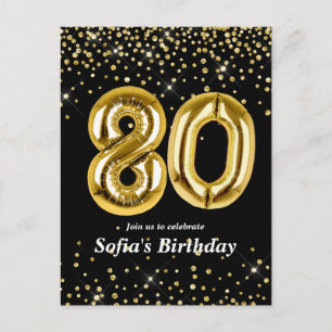 Glitter-Gold-Ballon für die 80. Geburtstagsfeier Postkarte