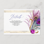 Glitter Gold Blue Purple Peacock Plume Wedding Begleitkarte (Vorderseite)