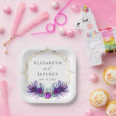 Glitter Gold Blue Purple Peacock Plume Wedding Pappteller (Party)