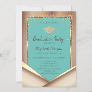 Glitter Gold Diamanten Mintgrün Abschluss Einladung