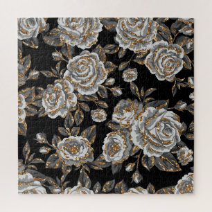 Glitter Gold Floral: Funkelndes Vintage. Puzzle