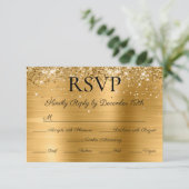 Glitter Gold Foil Elegant Calligraphy Wedding RSVP Karte (Stehend Vorderseite)